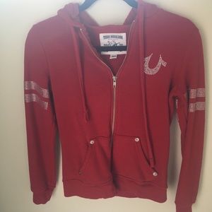 Size XS True Religion Red ZIP Up Hoodie